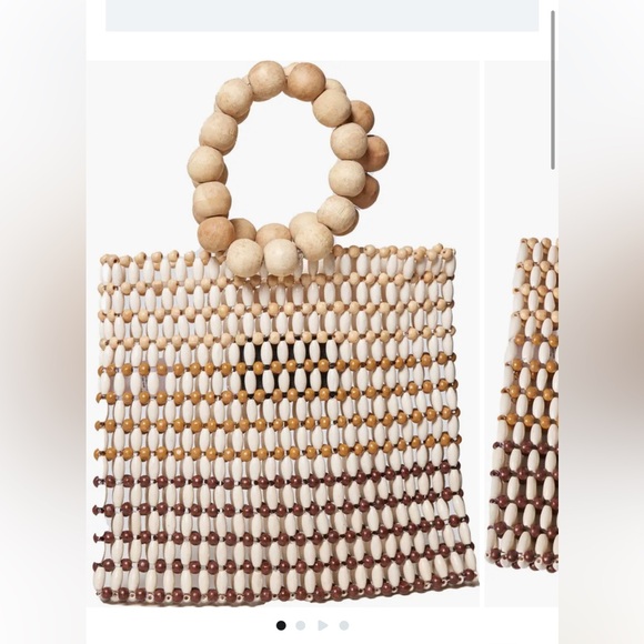 Beaded Wood Top-Handle Tote Bag in Natural - Picture 3 of 5